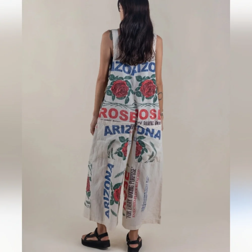 Jaded Gypsy Roses Flour Sack Market Fresh Overalls Cotton L/XL - Picture 3 of 16